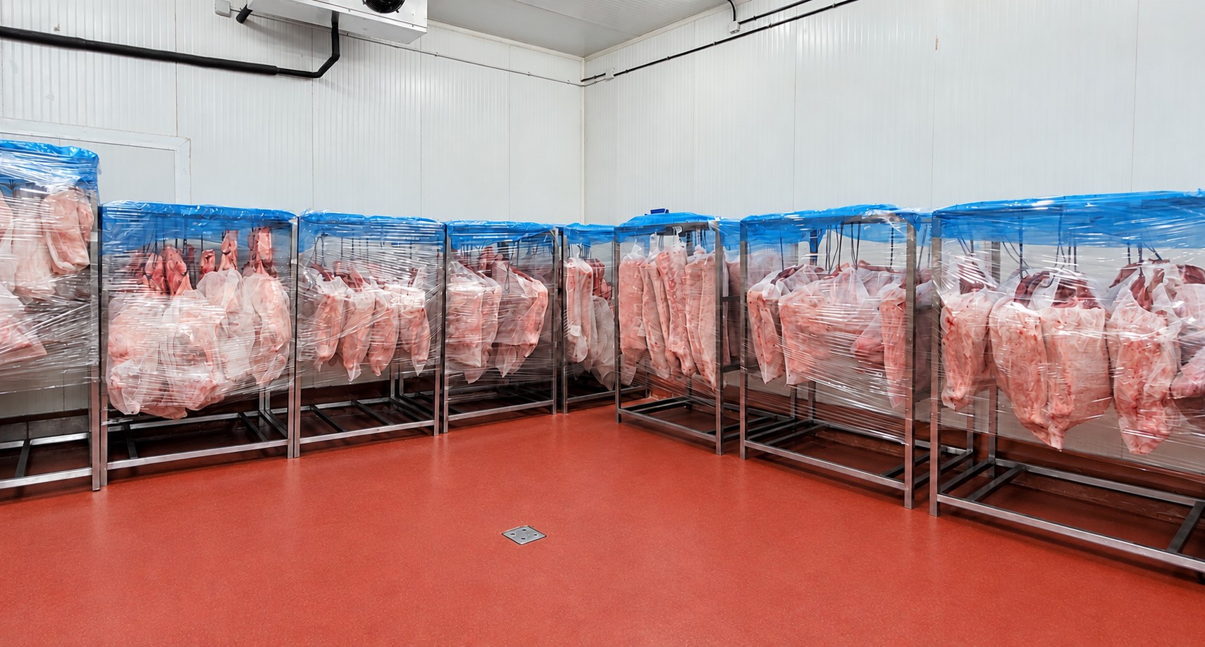 Cámara frigorífica de Kovo con piezas cárnicas