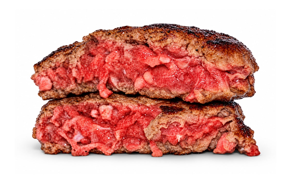 Hamburguesa de vacuno: detalle de una presentación cocinada. Imagen ilustrativa retocada con IA