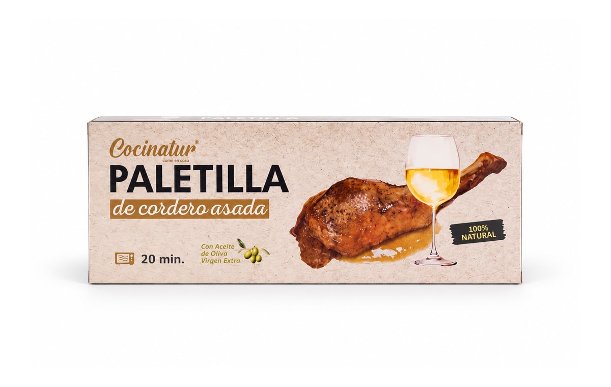 Paletilla de cordero asada · Cocinatur. Fotografía retocada con IA para adaptar fondo y encuadre